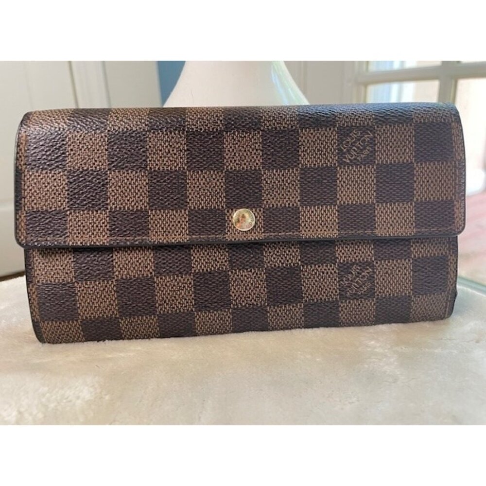Authentic Louis Vuitton Damier Ebene Sarah Snap Wallet - Picture 1 of 11